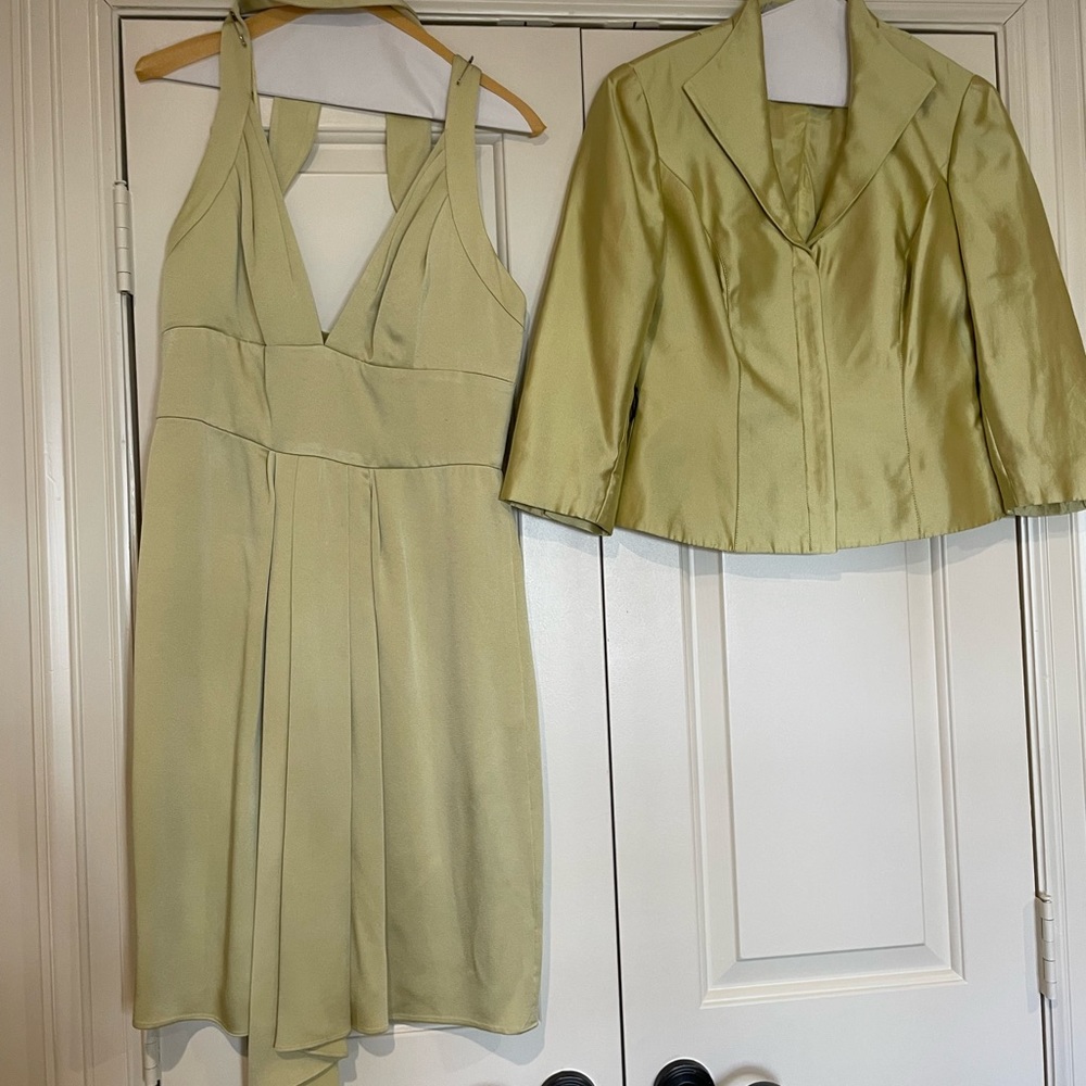 Chartreuse Silk Dress and Jacket Set